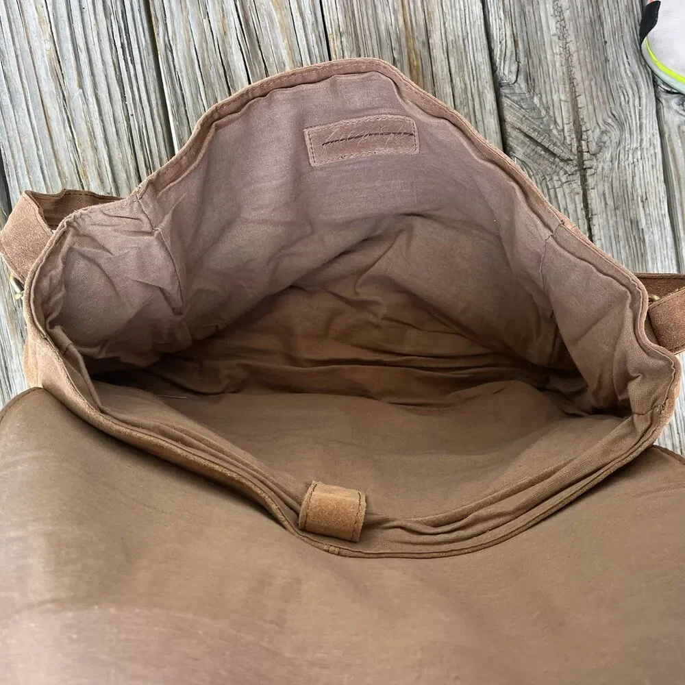 NWOT, Free People Suede Messenger Laptop Bag in Brown